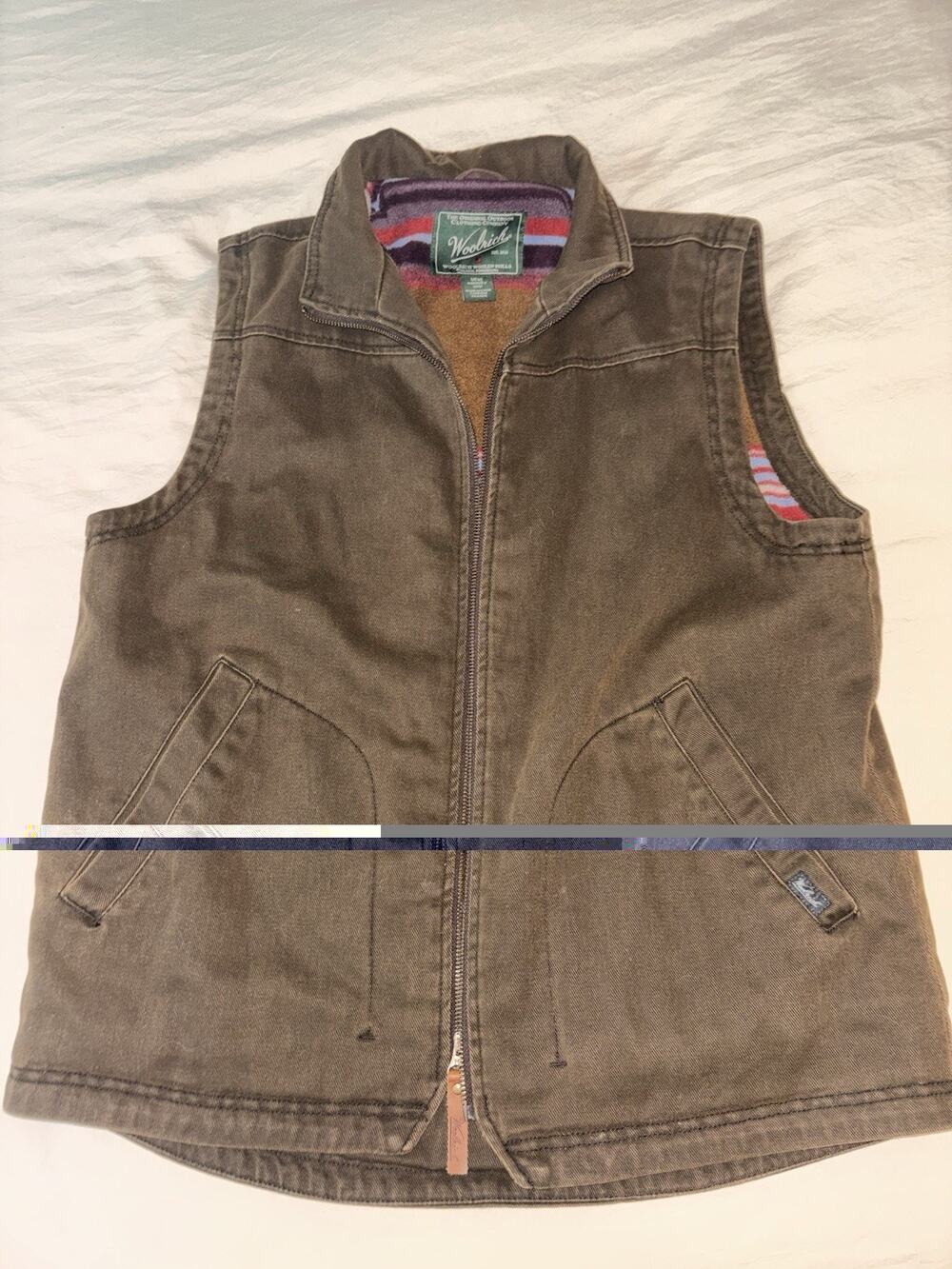 Woolrich Doorington Fleece Lined Brown Canvas Chore Vest Men’s Medium